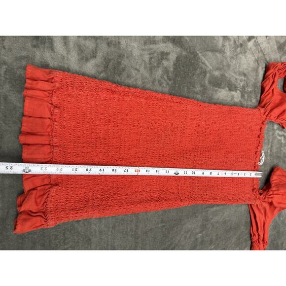 Reformation Hilary Red Linen Mini Dress Long Puff Sleeve Smocked Size M - Picture 8 of 9